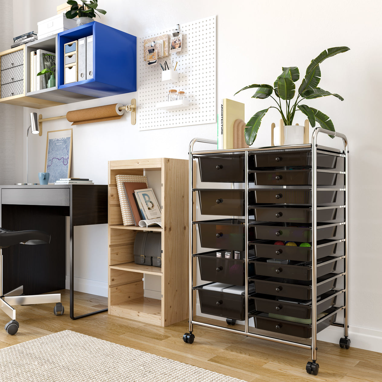 15-Drawer Organizer Cart, Black