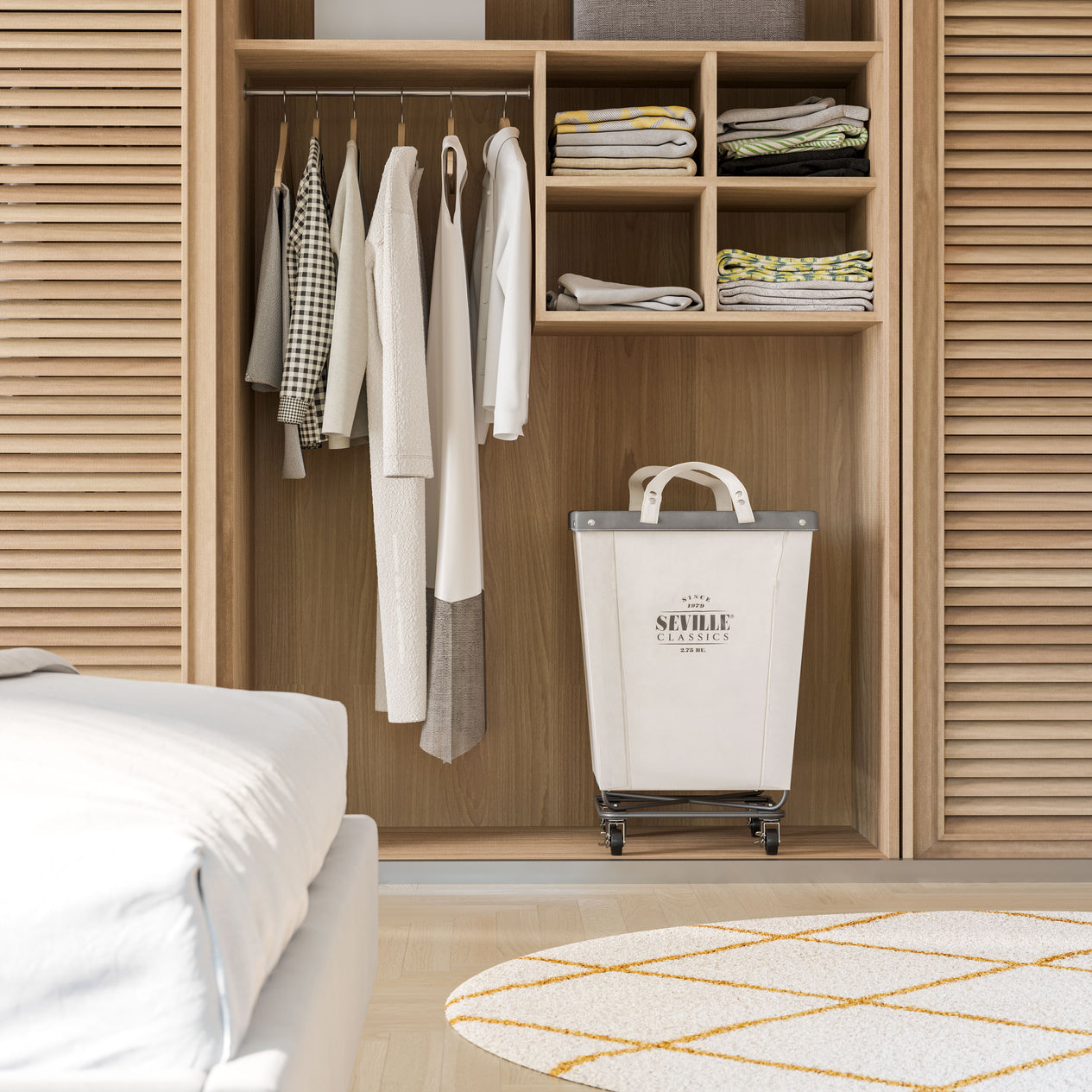 Heavy-Duty Rolling Laundry Hamper, Natural White