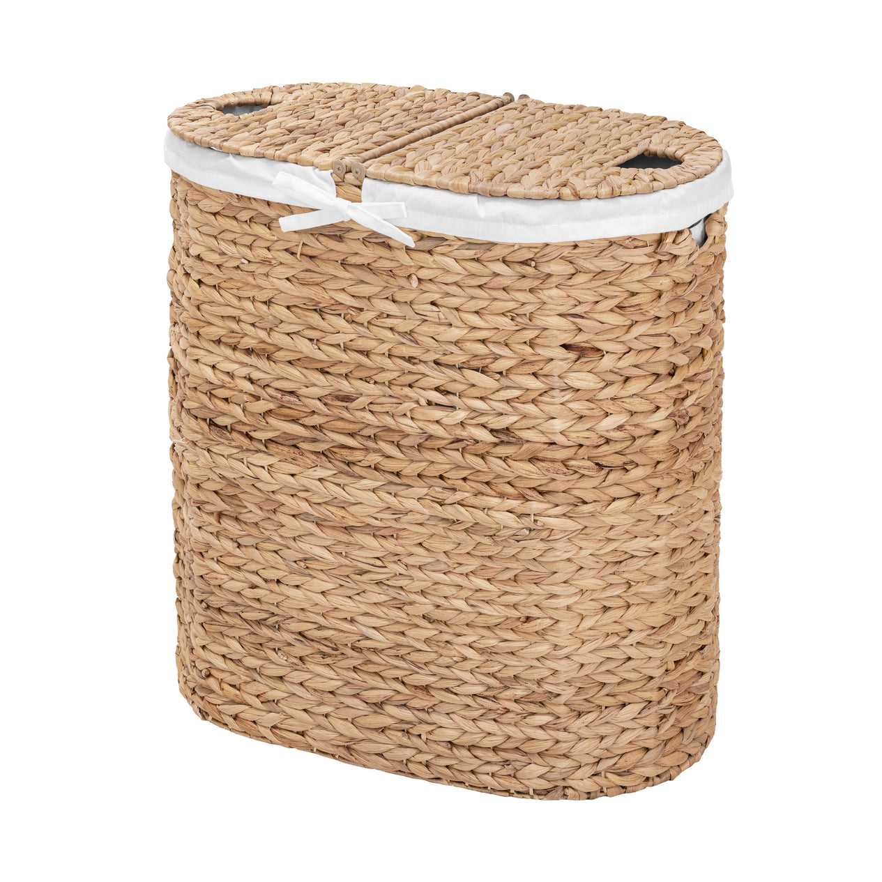 Natural Water Hyacinth Handwoven Lidded Oval Double Laundry Hamper