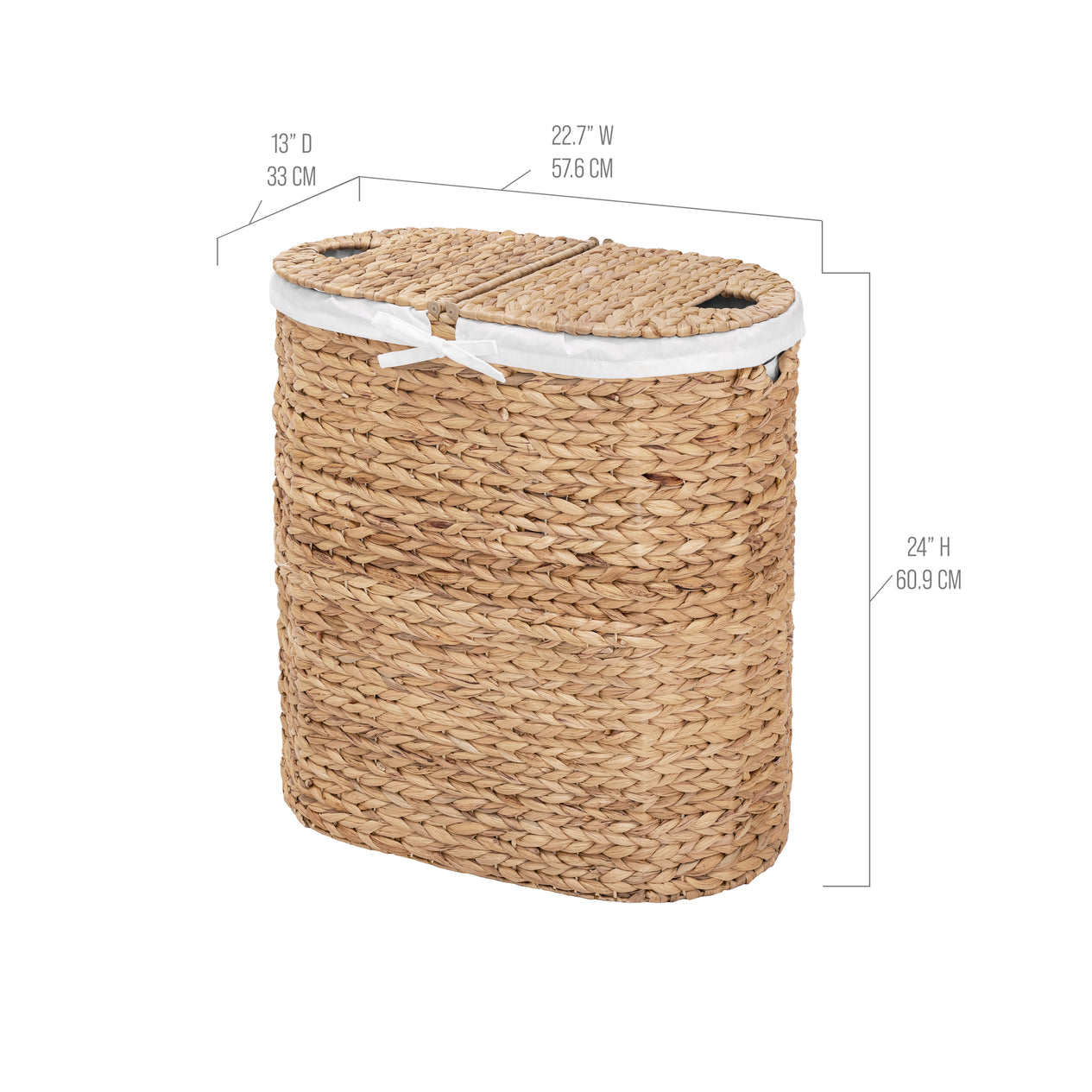 Natural Water Hyacinth Handwoven Lidded Oval Double Laundry Hamper
