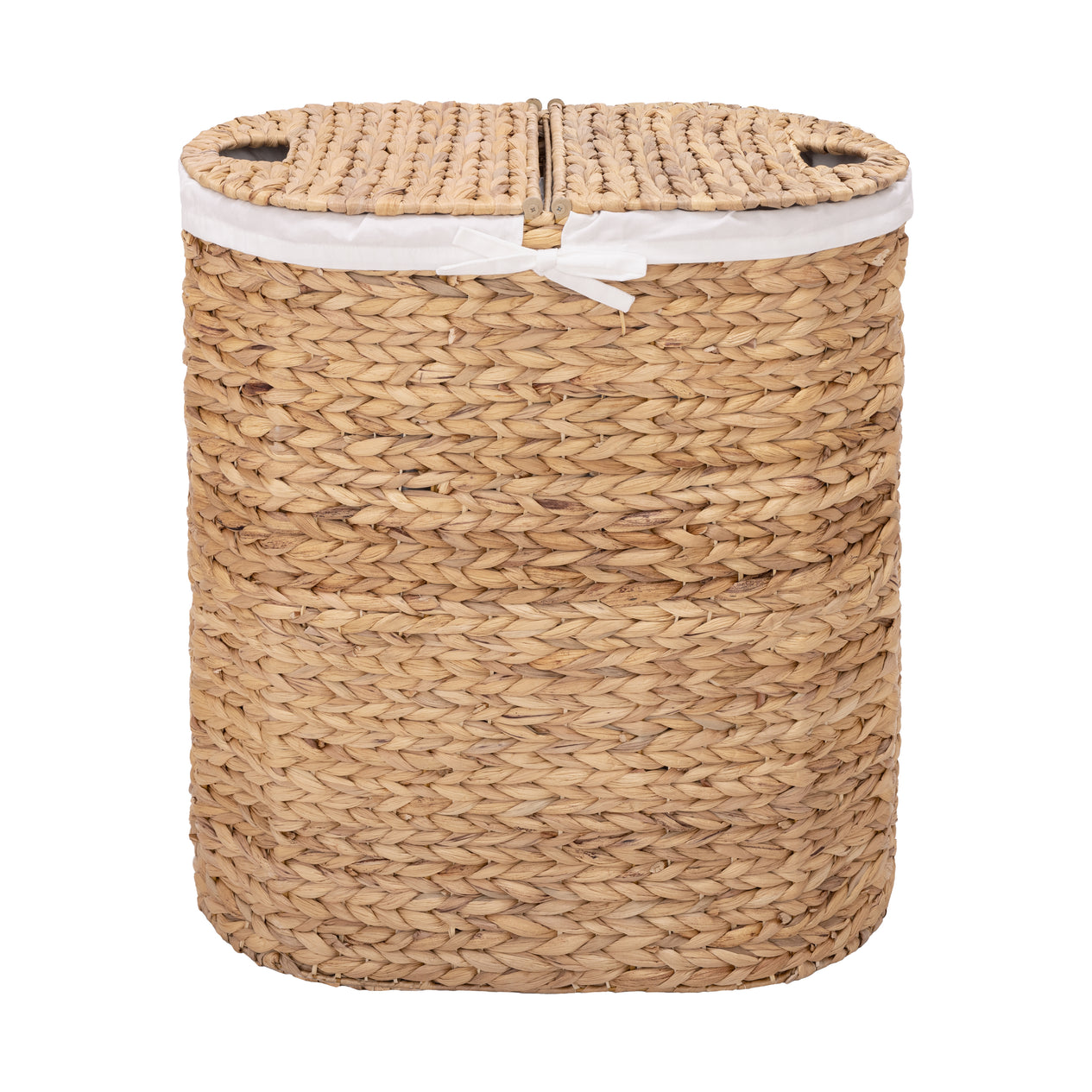 Natural Water Hyacinth Handwoven Lidded Oval Double Laundry Hamper