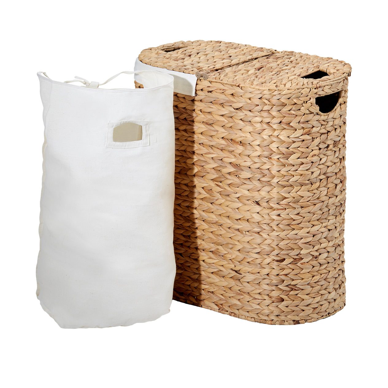 Natural Water Hyacinth Handwoven Lidded Oval Double Laundry Hamper