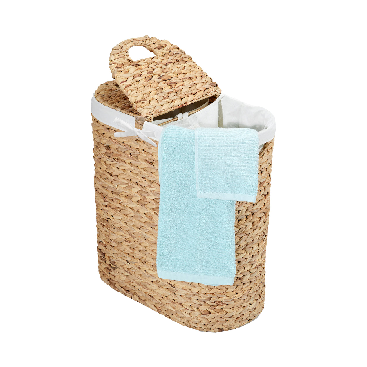 Natural Water Hyacinth Handwoven Lidded Oval Double Laundry Hamper