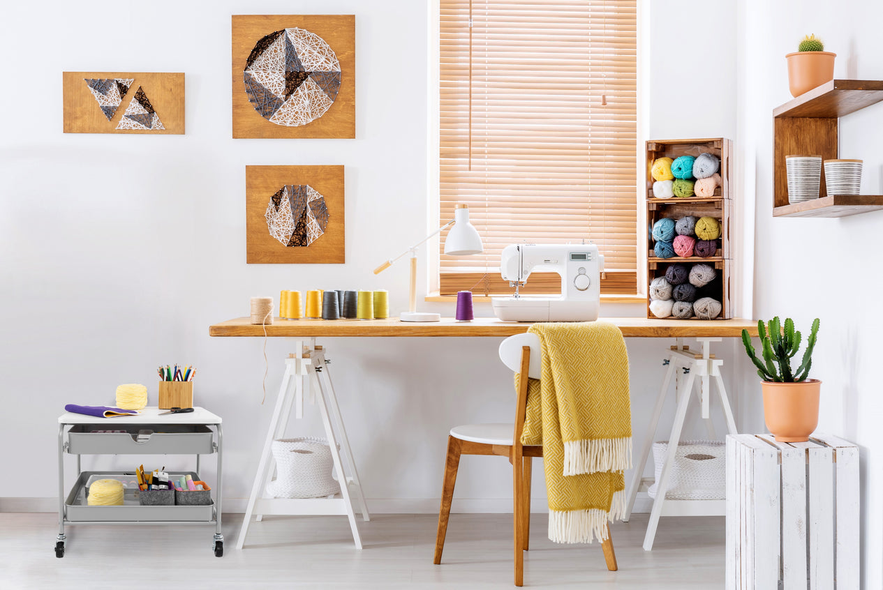 Cart propped in arts and crafts room