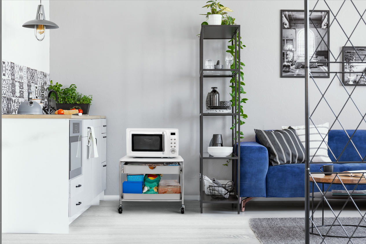 Cart propped in kitchen