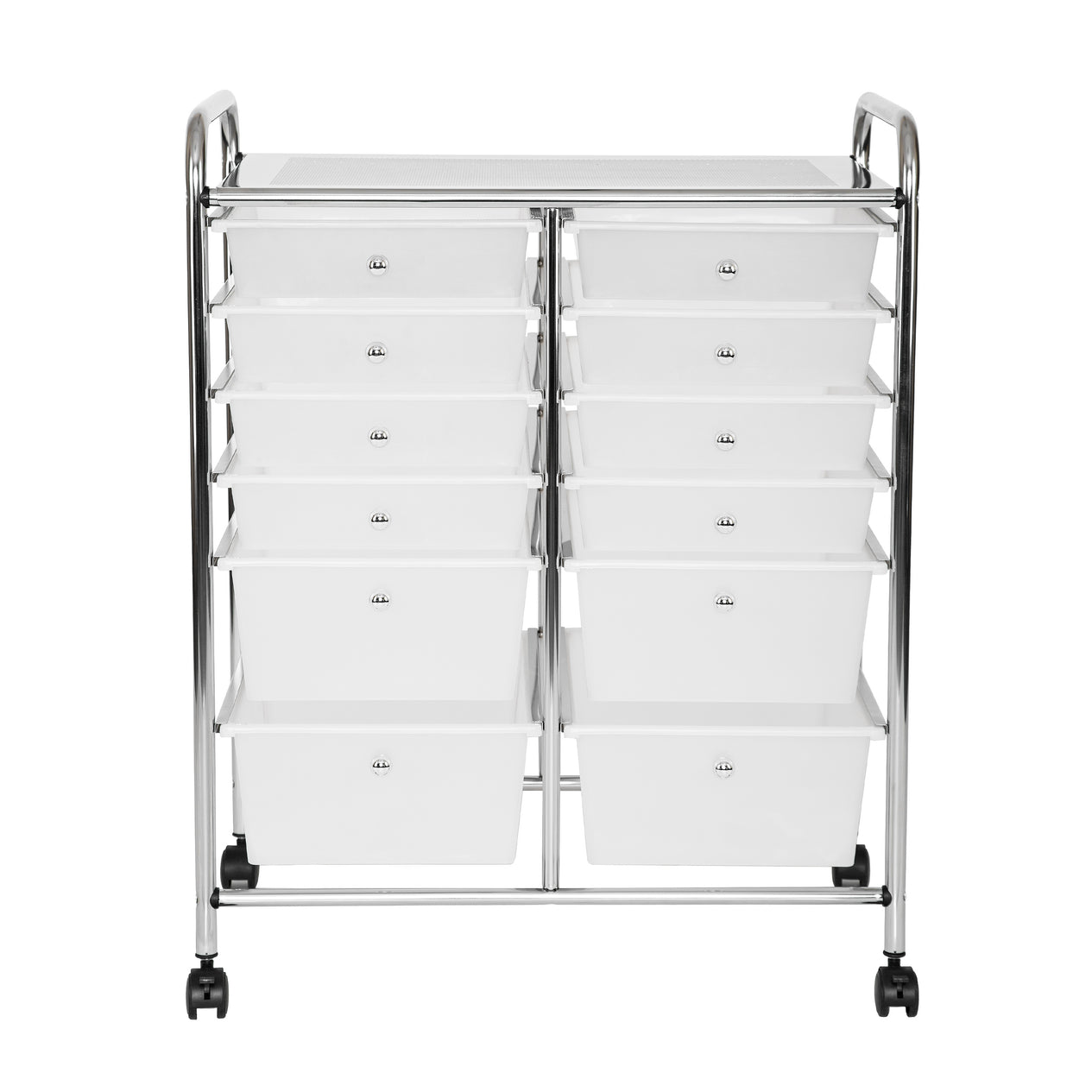 Front view of 12-drawer organizer cart