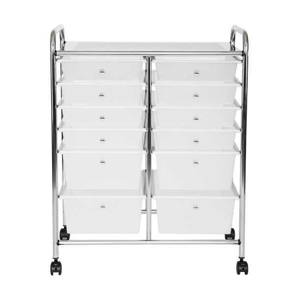 Front view of 12-drawer organizer cart