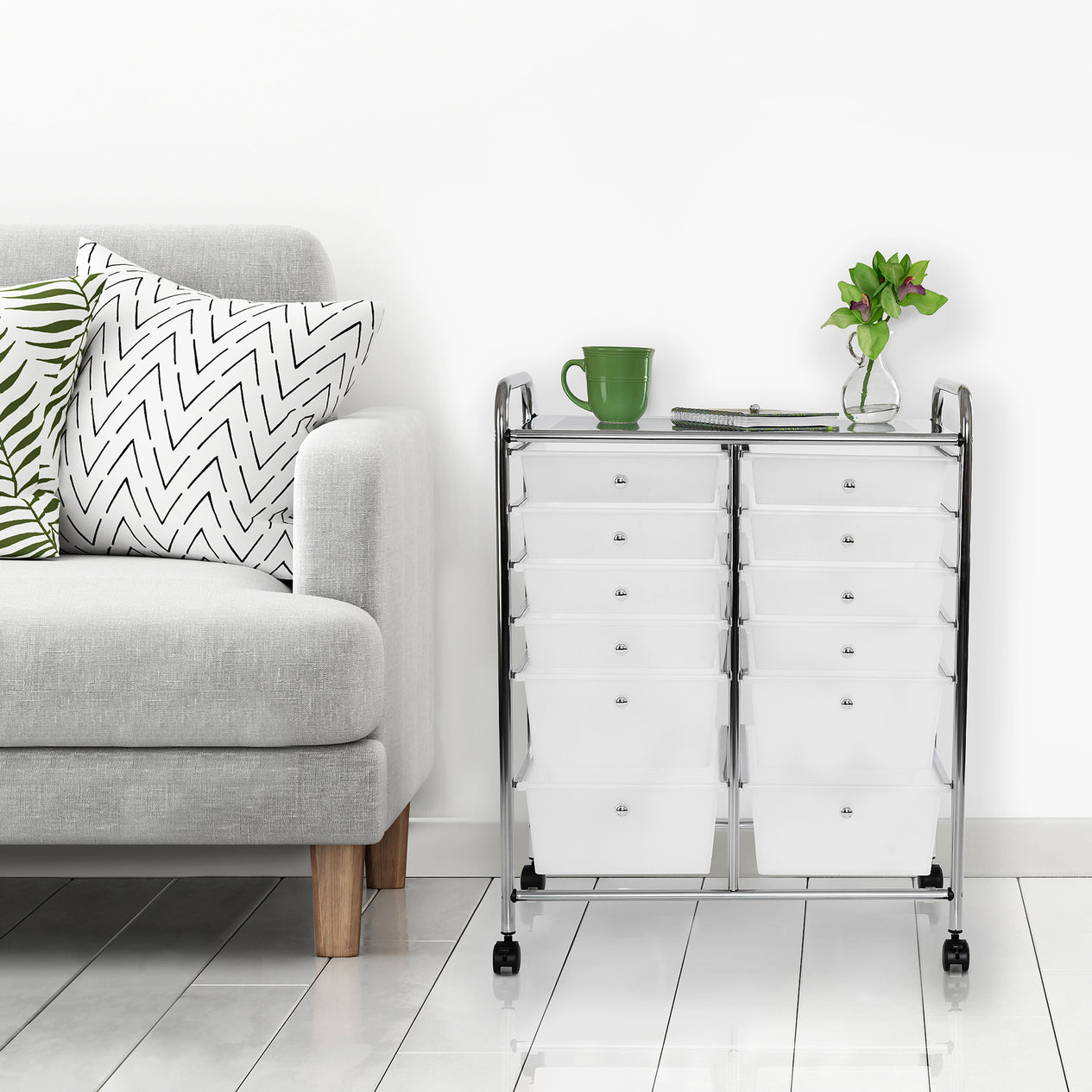 White 12-Drawer Organizer in living room