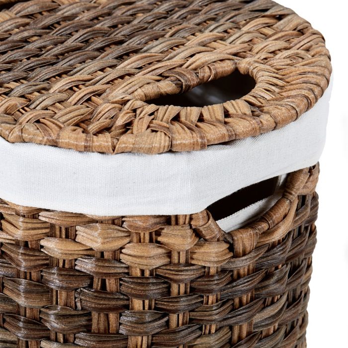 Handwoven Lidded Oval Double Laundry Hamper, Mocha Brown