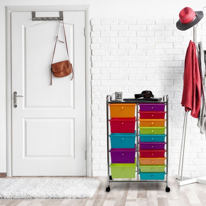 Multi-color 15-Drawer Organizer in entryway