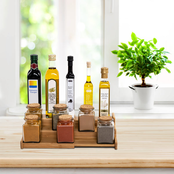 Propped spice rack on table