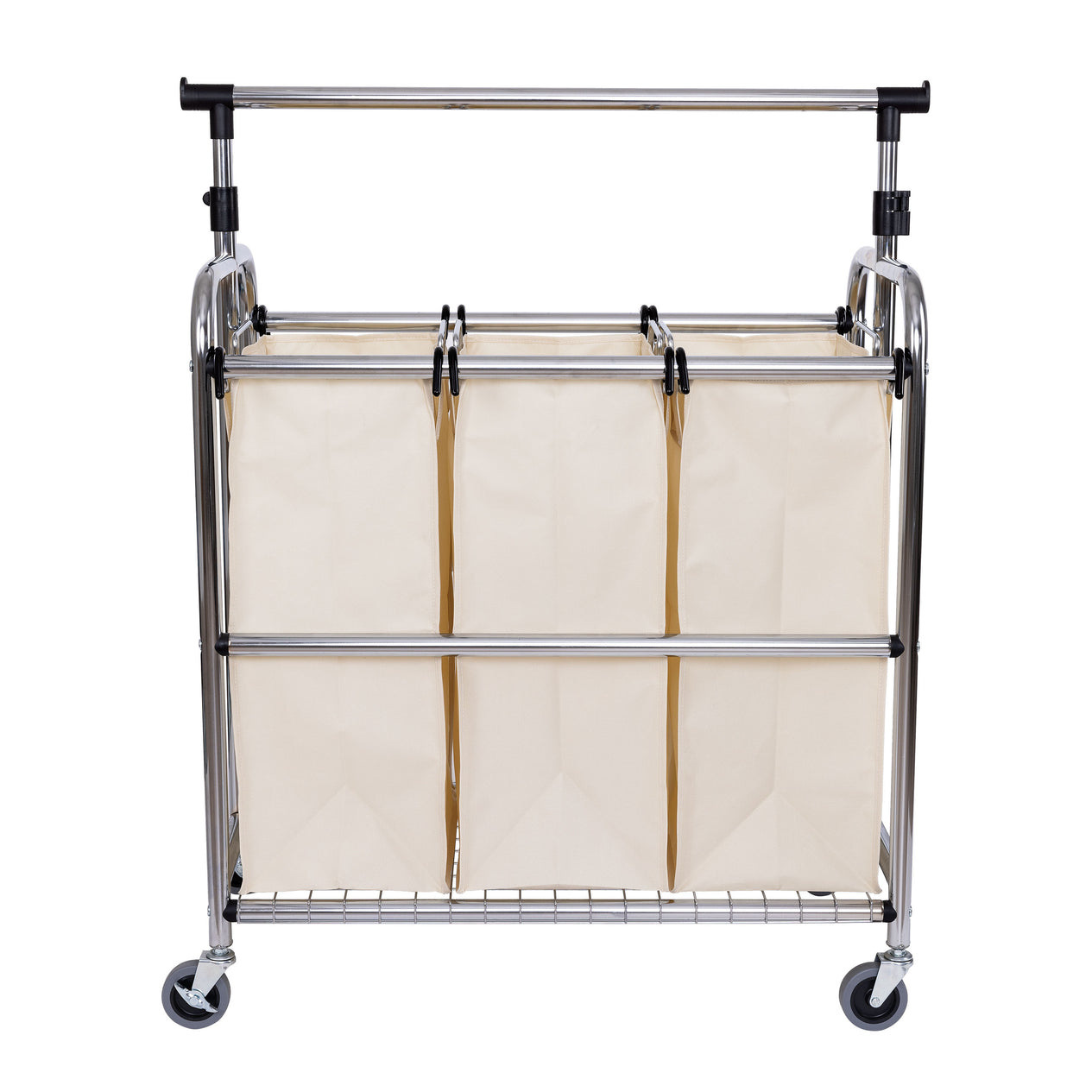 Rolling 3-Bag Steel Laundry Sorter w/ Hanging Bar