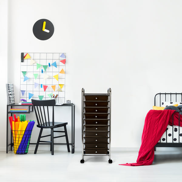 Black 10-Drawer Organizer Cart in kid's bedroom
