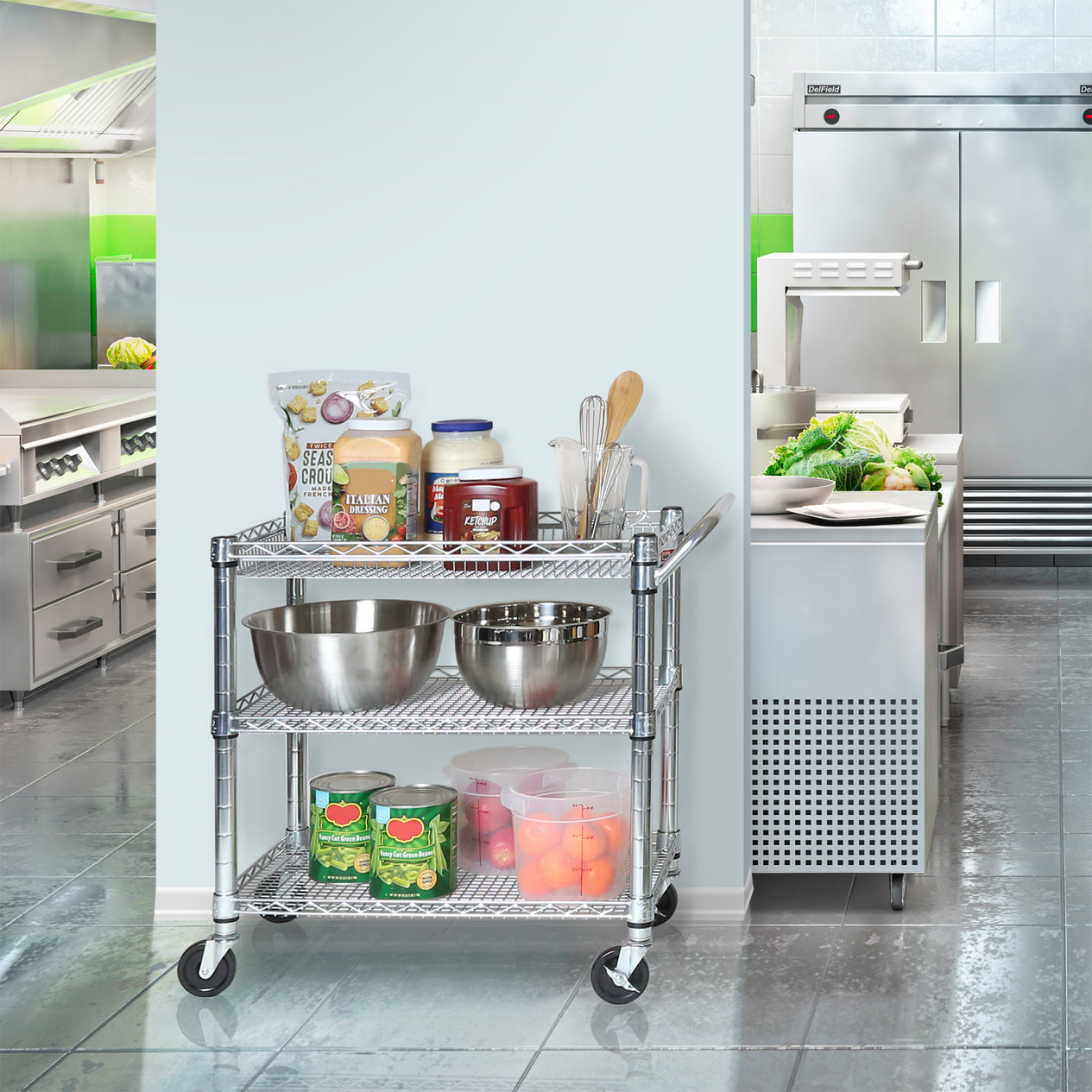Utility cart in industrial kitchen