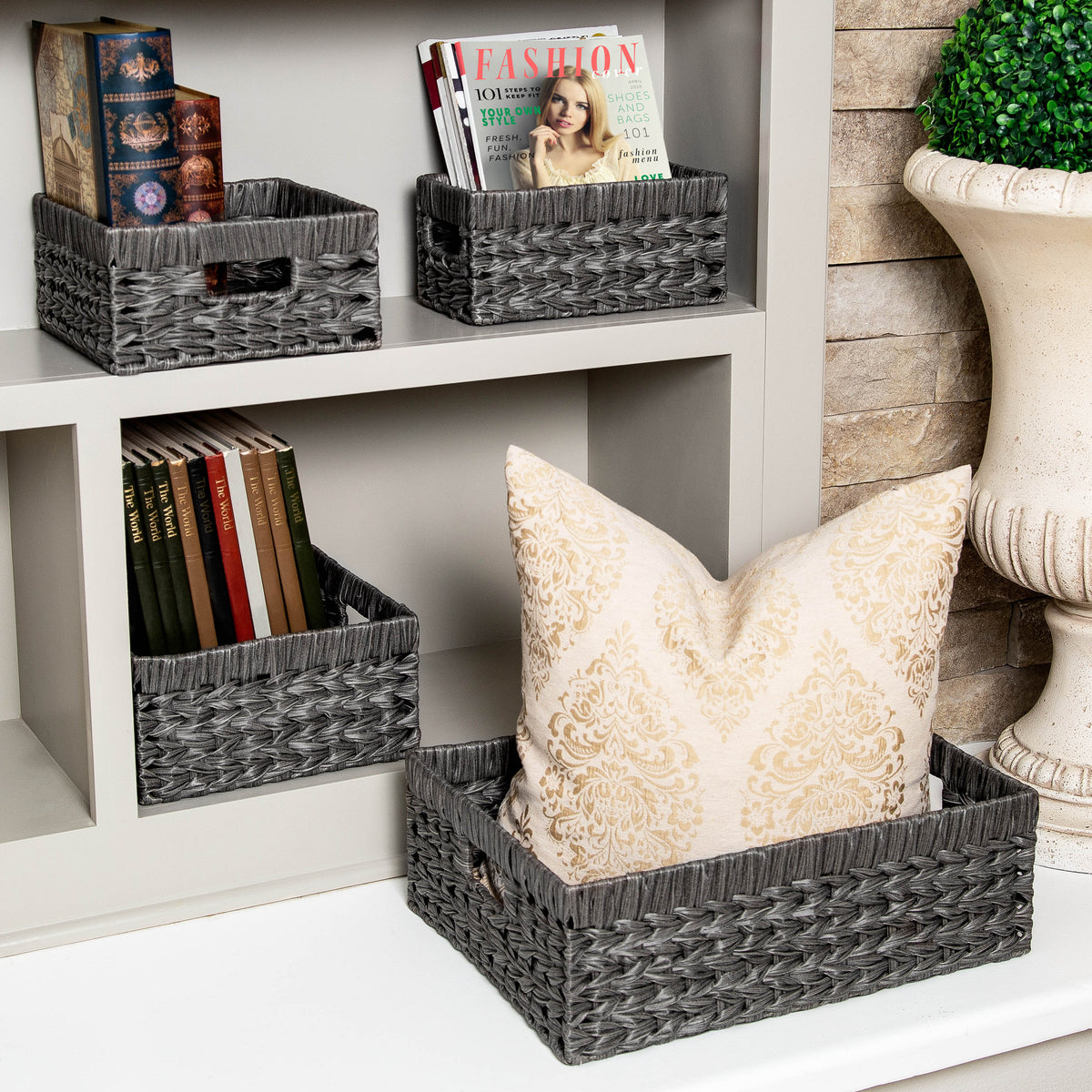Grey 4-Piece Basket Handwoven Seville Set Classics Modern Storage –
