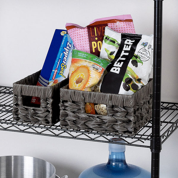 Storage basket set propped in pantry