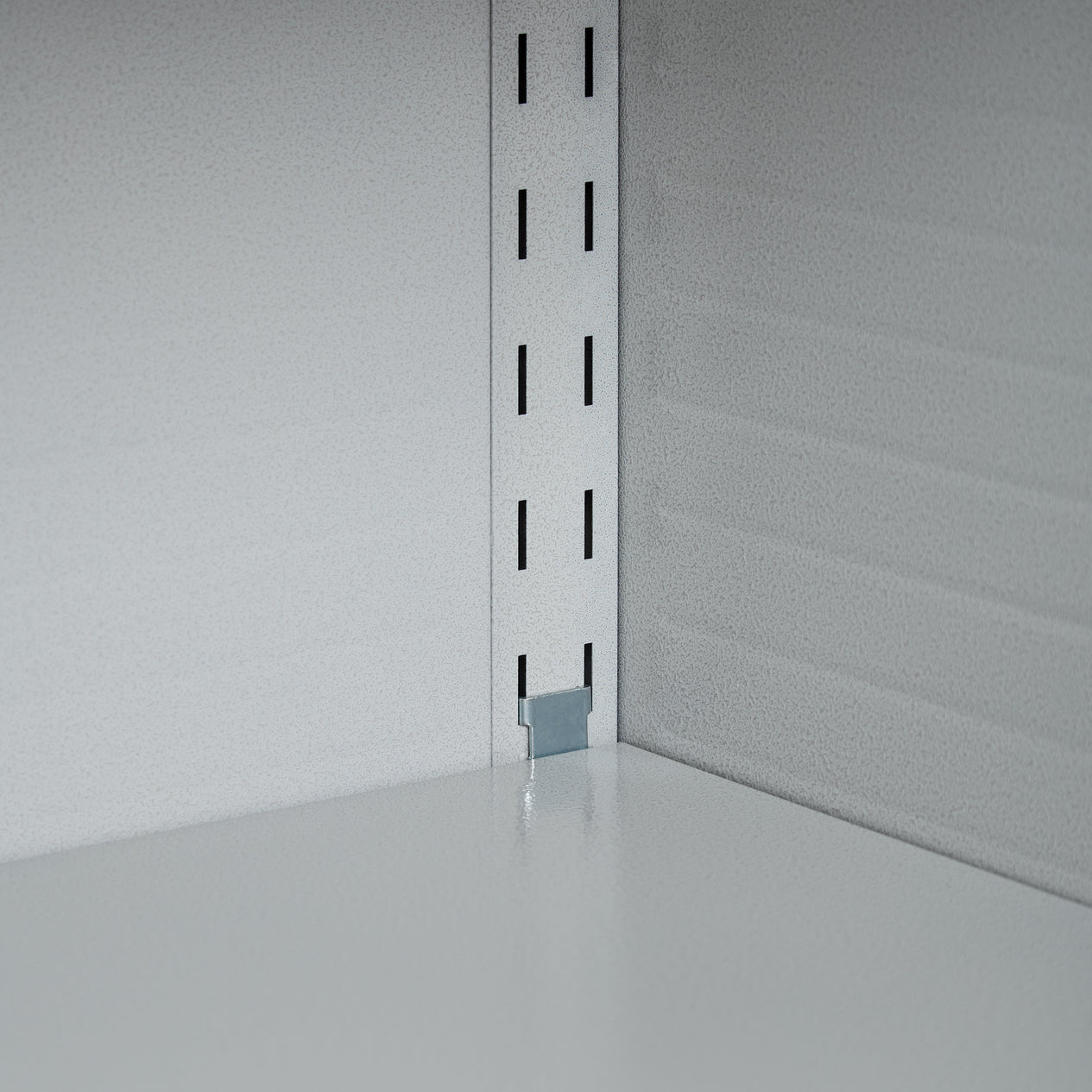 Close up of corner shelf hook