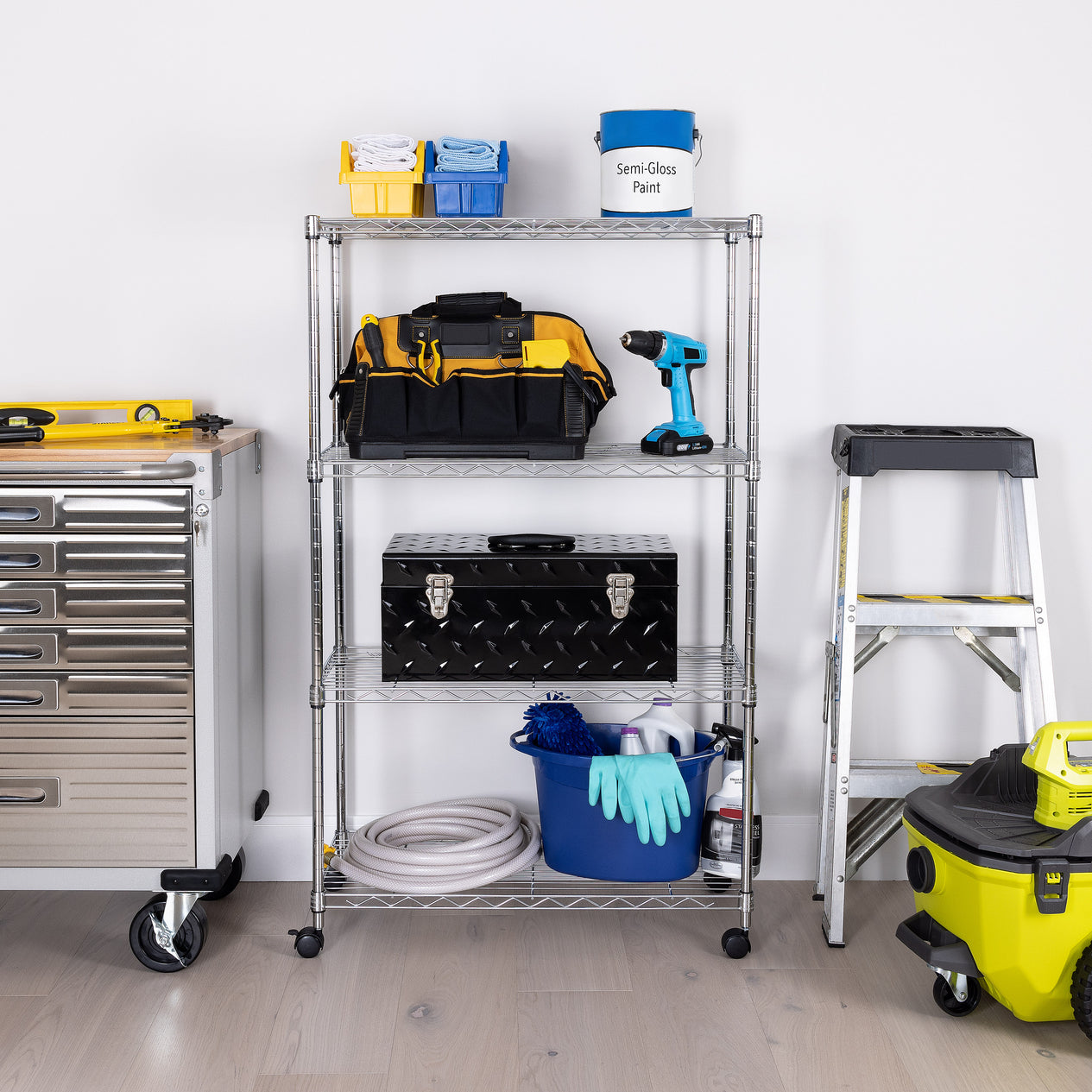 Steel shelf in garage