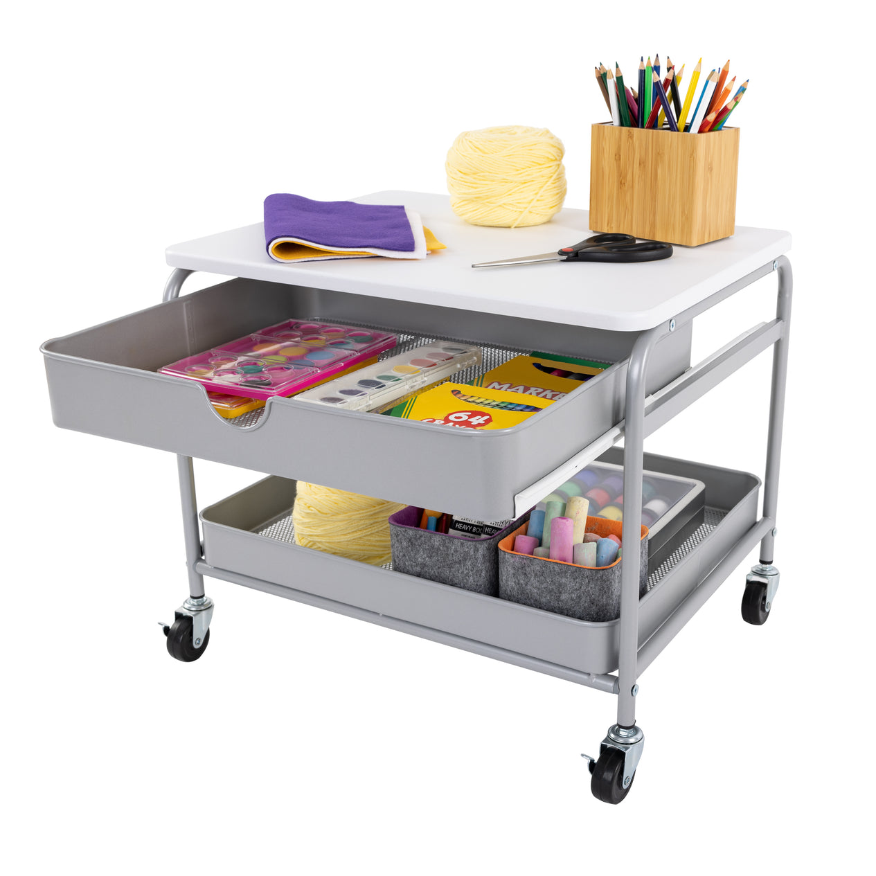 Cart with art supplies