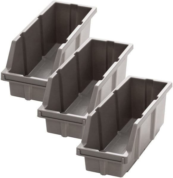 Medium Grey Bins for Commercial Bin Rack, Medium (3-Pack)