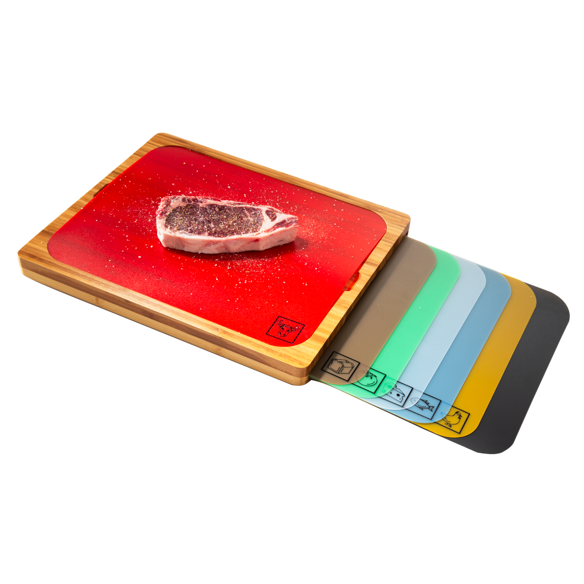 Bamboo Cutting Board w/ 7 Color-Coded Cutting Mats