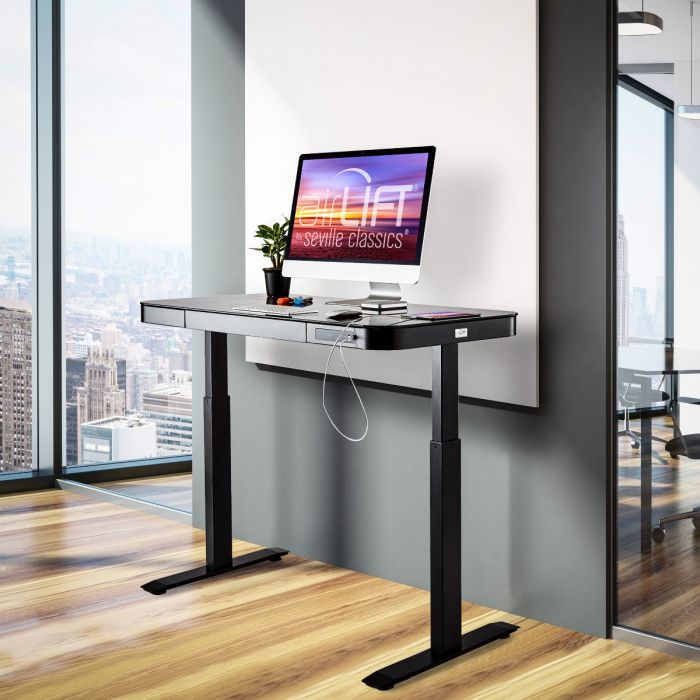 airLIFT® 48" Tempered Glass Top Desk, Jet Black