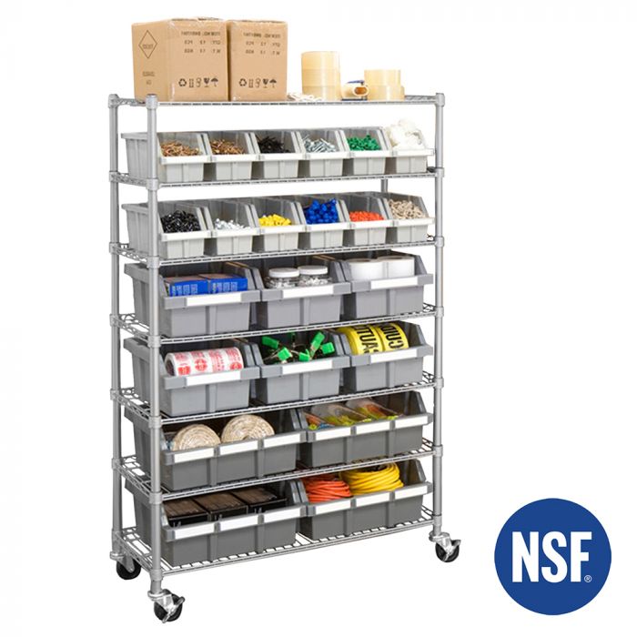 Propped bin rack with NSF logo