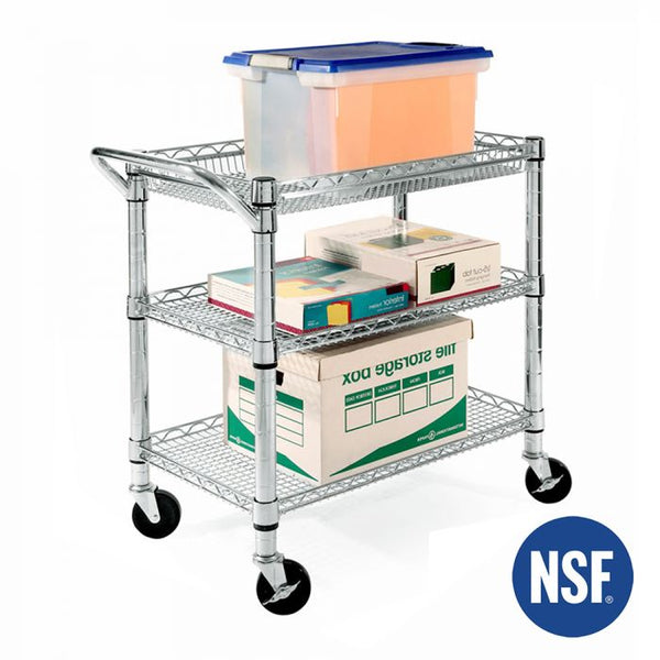 Utility cart propped with office supplies