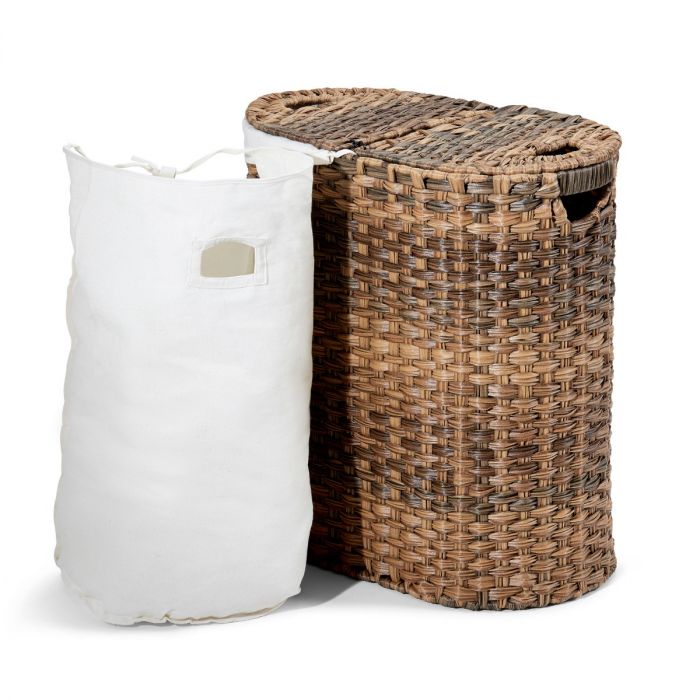 Seville Classics Handwoven Oval Double Laundry Hamper - Thumbnail 3