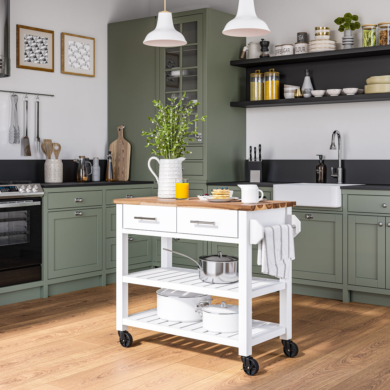 Acacia Top Kitchen Cart