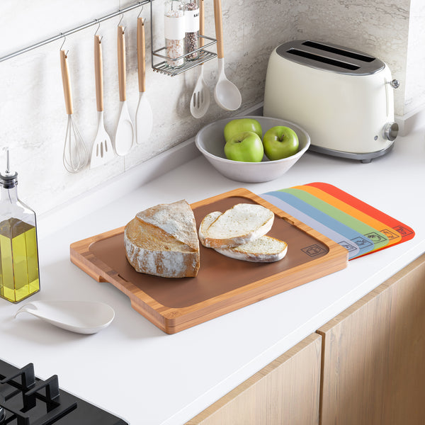 Bamboo Cutting Board w/ 7 Color-Coded Cutting Mats