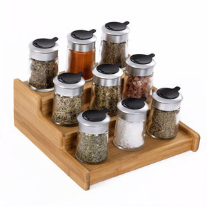 Propped bamboo spice rack