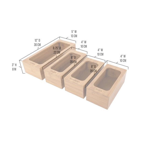 Bamboo Food Storage Bag Holder (Set of 4)