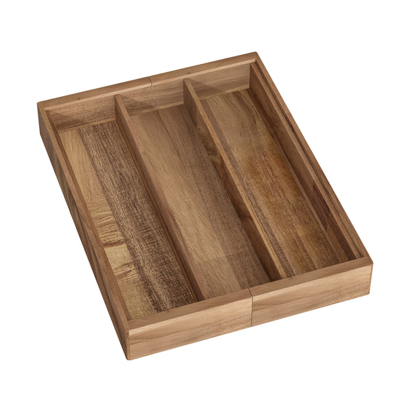 5-Compartment Expandable Acacia Utensil Organizer
