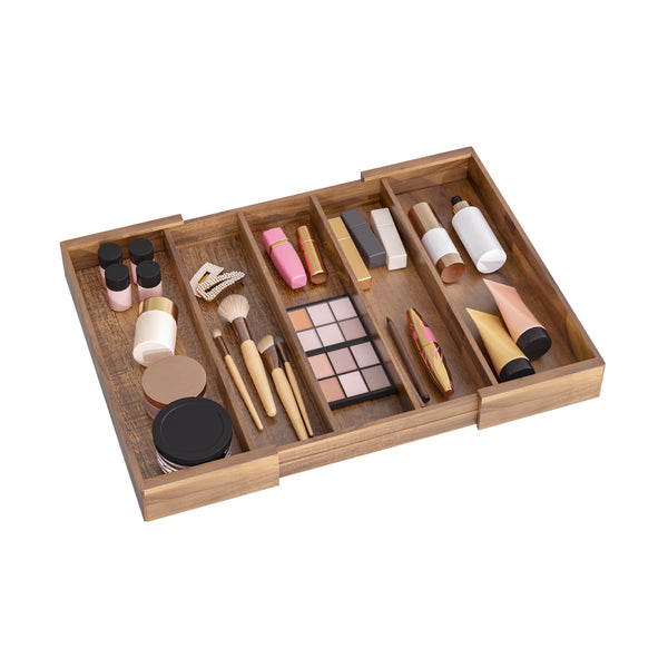 5-Compartment Expandable Acacia Utensil Organizer