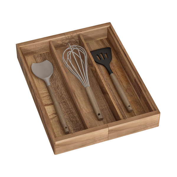 5-Compartment Expandable Acacia Utensil Organizer