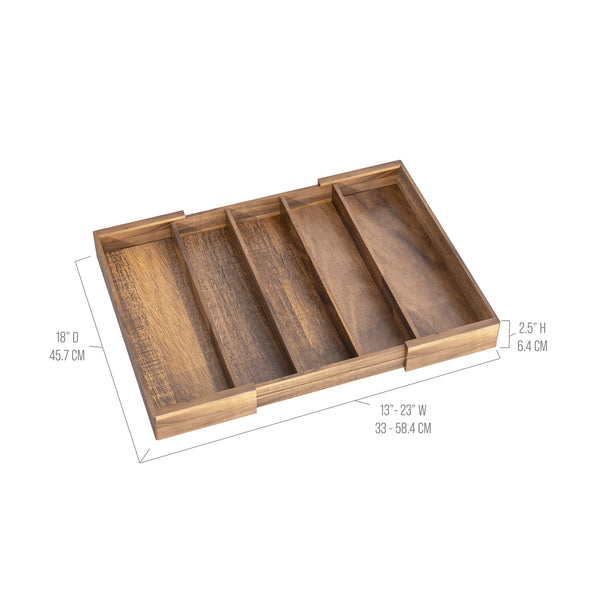 5-Compartment Expandable Acacia Utensil Organizer