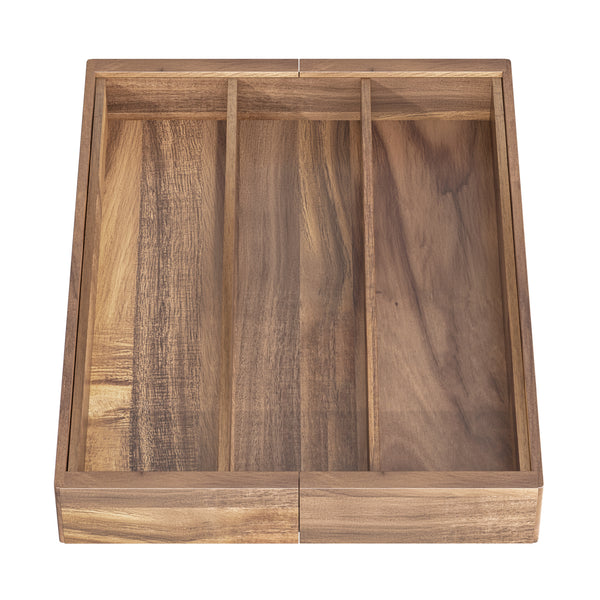 5-Compartment Expandable Acacia Utensil Organizer