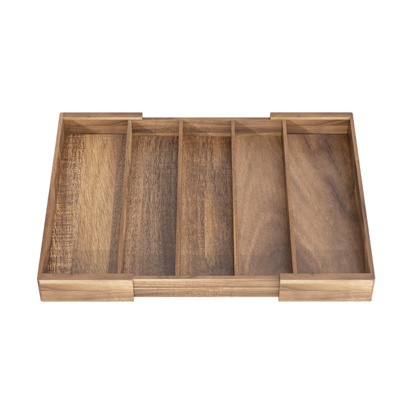 5-Compartment Expandable Acacia Utensil Organizer