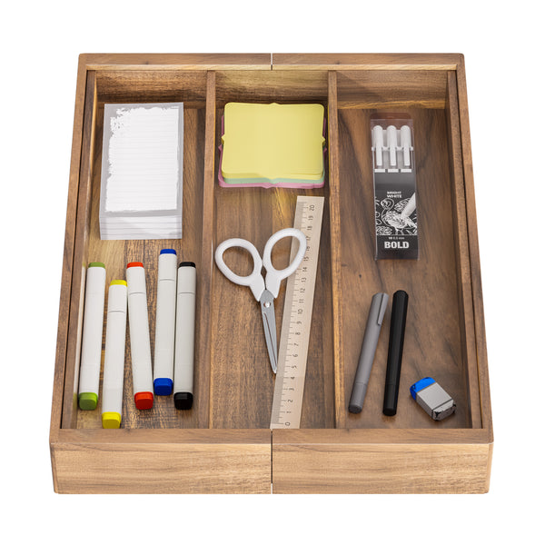 5-Compartment Expandable Acacia Utensil Organizer