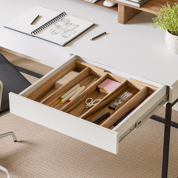 5-Compartment Expandable Acacia Utensil Organizer