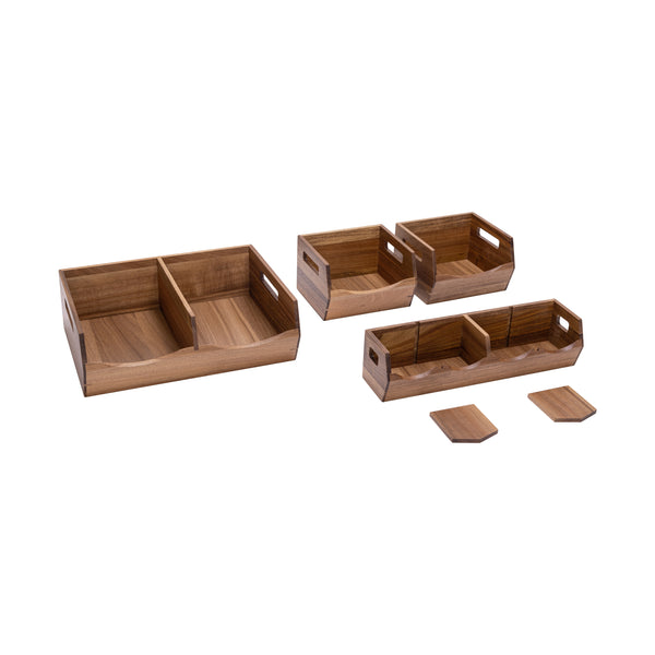 4-Piece Stackable Acacia Bin Set