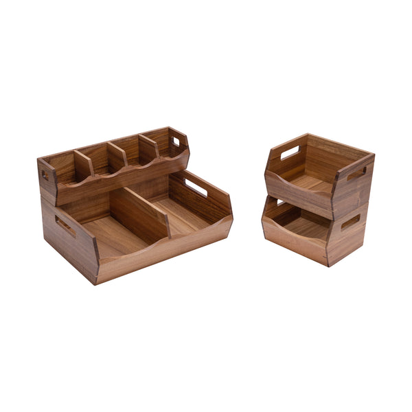 4-Piece Stackable Acacia Bin Set