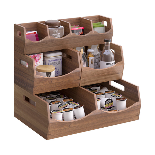 4-Piece Stackable Acacia Bin Set