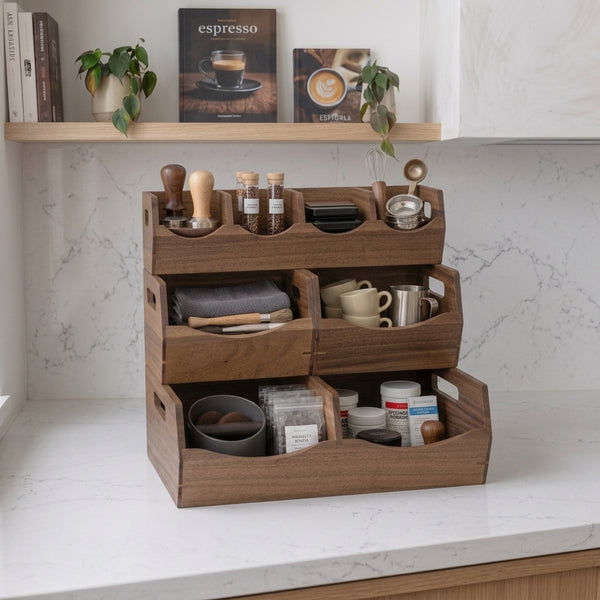 4-Piece Stackable Acacia Bin Set