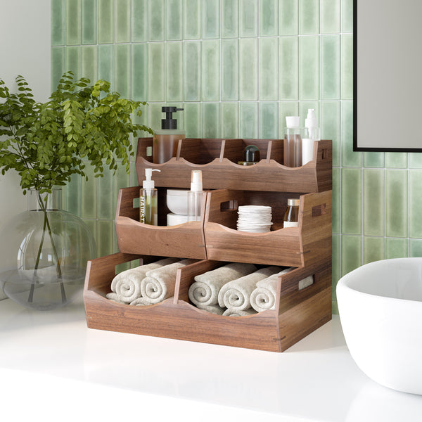 4-Piece Stackable Acacia Bin Set