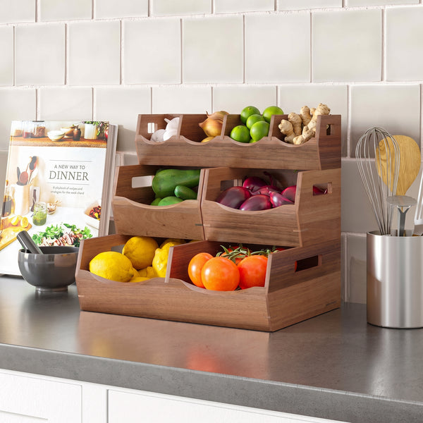 4-Piece Stackable Acacia Bin Set