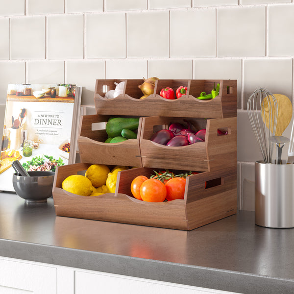 4-Piece Stackable Acacia Bin Set