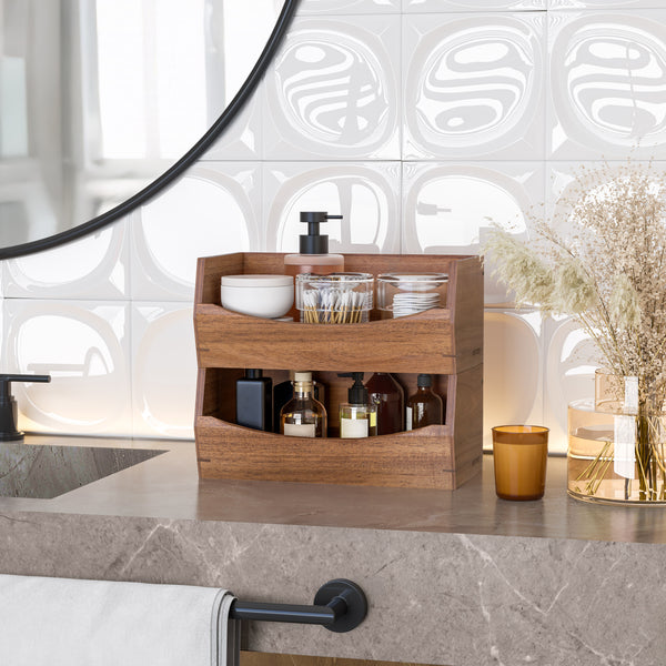 2-Piece Stackable Acacia Bin Set
