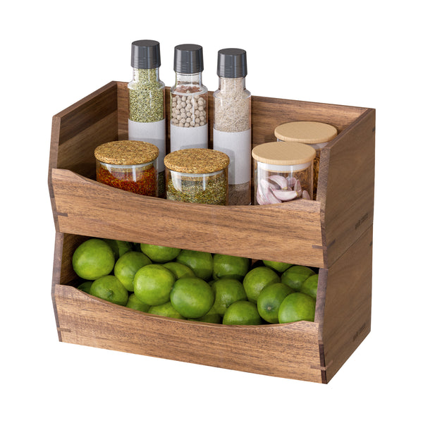 2-Piece Stackable Acacia Bin Set